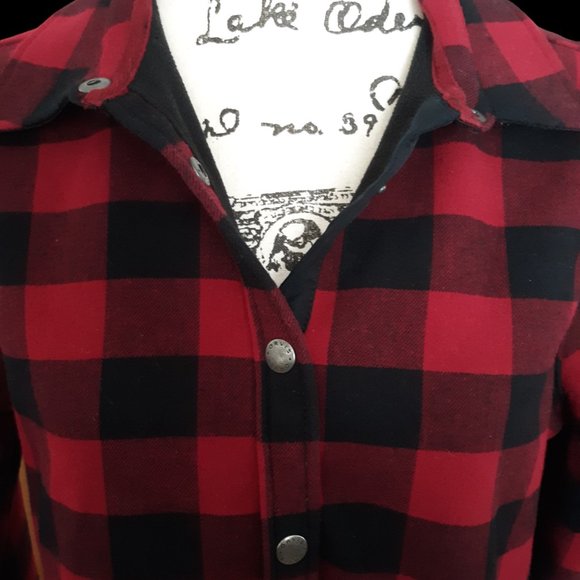 ORVIS Flannel Shirt Jacket Classic Collection Buffalo Plaid Fleece Red Black M - Picture 7 of 10